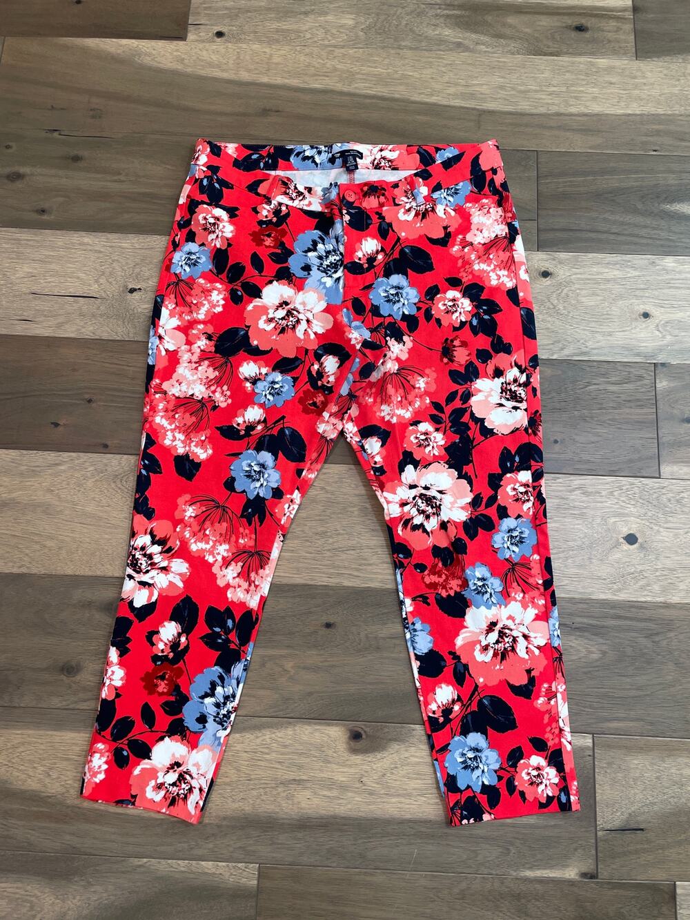 Gap Orange Floral Slim City Coupe Cropped Pants Size 16 Low Rise